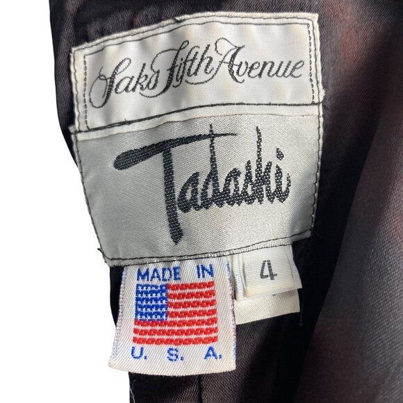 Vintage 80s Tadashi Black Velvet Dress 4 Organza Ruffle Bottom Long Sleeve - Picture 3 of 11